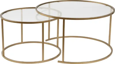 Produktbild von CALICOSY - 2er-Set runde, ineinander schiebbare Couchtische mit Glasplatte D80 cm – AURUM