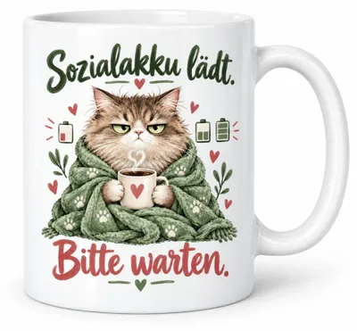 Produktbild von Tasse Spruch 330ml Keramik, 10 Motive für Kaffee, Hobby und Geschenke. - Sozialakku
