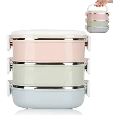 Produktbild von Isolierte Lunchbox 2700ml - Edelstahl - Tragbar - 3 Schichten - Hygienisch