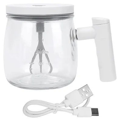Obrázek produktu pro Elektrická míchací nádoba s rukojetí, automatická skleněná míchací nádoba na kávu, mléko a proteinové prášky, objem 400 ml, dobíjecí, bílá
