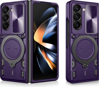 Produktbild von Für Samsung Galaxy Z Fold7 5G CD Textur Sliding Kamera TPU PC Ring Hülle Lila