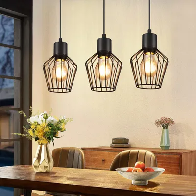 Image de ZMH Suspension Table de salle à manger 3 Flammes Noir Suspension E27 Suspension Lampes Métal Abat-jour Suspension Lampes Industrielles pour Cuisine Chambre à coucher
