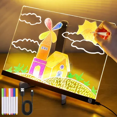 LED-Notiztafel Acryl 30x20 cm, 7 Stifte, Leuchttafel