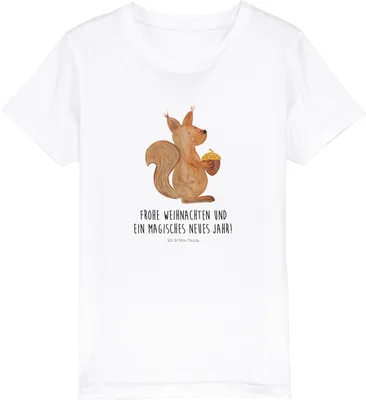 Produktbild von Mr. & Mrs. Panda Kleinkinder T-Shirt Eichhörnchen Weihnachtszeit 9-11 Jahre (134/146) - Weiß - Geschenk, Bio Kinder, Baumwollshirt, Weihnachtsmotiv, Weihnachten, Öko