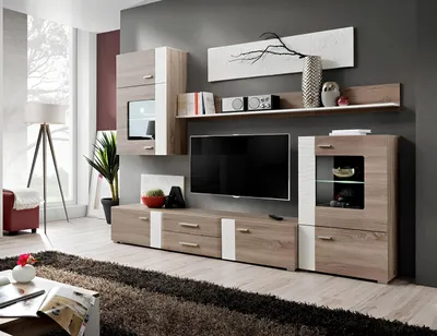 Produktbild von Wohnwand TV Wand Holz Stil Modern Regal Wohnzimmer Möbel Schrank neu