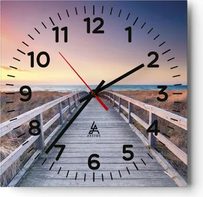 Produktbild von Wanduhr - Quadrat - Glasuhr - Weg Meer Brücke - 30x30cm - Schleichendes Uhrwerk - Lautlos - zum Aufhängen bereit - Dekoration Modern - Wanddekoration aus Glas - C4AC30x30-4948