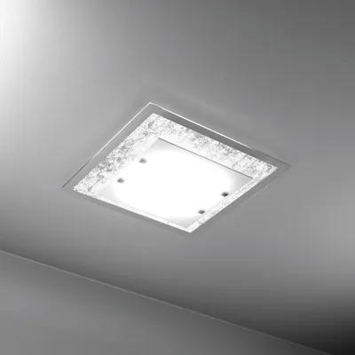Produktbild von Moderne Deckenleuchte Tablett Metall Weiß Glas Blatt Silber 4 Lichter E27