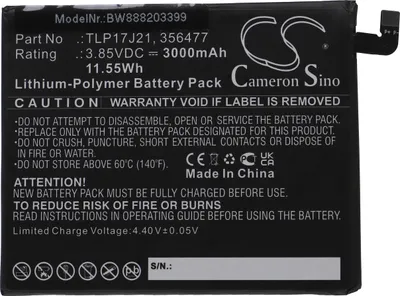 Produktbild von vhbw Akku Ersatz für Wiko TLP17J21, 356477 für Handy Smartphone Telefon (3000 mAh, 3,85 V, Li-Polymer)