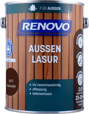 Produktbild von RENOVO Wetterlasur Wasserbasiert, für Außen 2,5 Farbwahl, Farbe:8415 Palisander