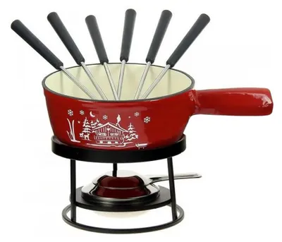 Image de Service Fondue Chalet Rouge Design Chalet Rouge, Idéal Pour 6 Personnes - Table Et Cook