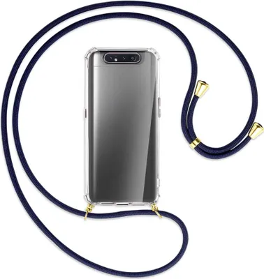 Produktbild von Handykette Backcover-Schutzhülle mit Band (Metall goldfarben) für Samsung Galaxy A80 - dunkelblau