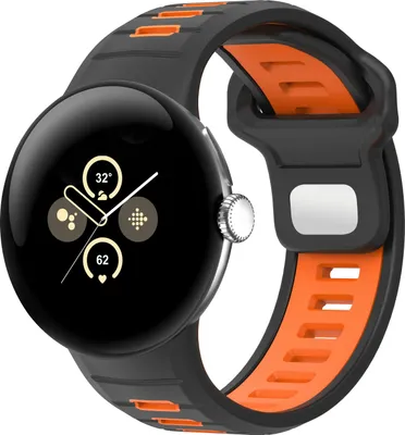 Produktbild von Strap-it Sport Armband Silikon passend für Google Pixel Watch 3 - 45mm / Google Pixel Watch 4 45mm - Schwarz/Orange