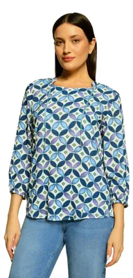 Produktbild von Cartoon Damen Blusenshirt mit Schnürung 46, Blau/Grün