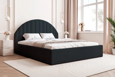 Produktbild von BESILIO Schlafzimmer abgerundetes Kopfteil 140x200 schlankes Bett Charlott - Bettzeugbehälter, Rahmen - Schwarz