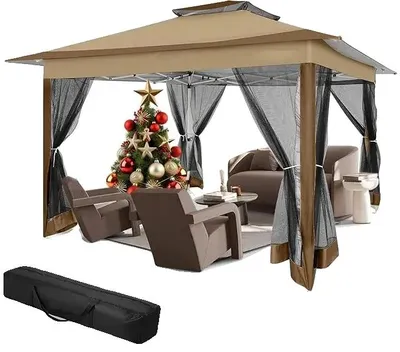 Image de Tente de jardin, design pliable, protection UV, couleur marron