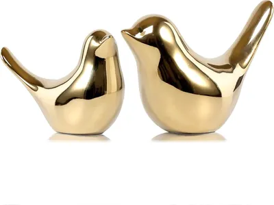 Produktbild von Vogel Statue Golden Home Decor Modern Style Statue Dekorative Dekoration für Wohnzimmer, Schlafzimmer, Büro Schreibtisch, Schrank (2 Stück)
