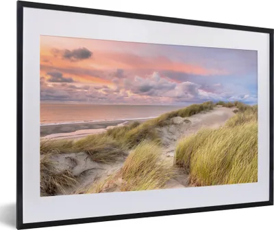 Produktbild von MuchoWow® MuchoWow® Gerahmtes Poster Strand - Meer - Düne - Sonnenuntergang 60x40 cm - Poster mit zchwarzem Bilderrahmen - Schlafzimmer - Plakat in Rahmen - Drucken