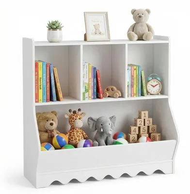 Image de Étagère en bois blanche pour enfants, avec 4 compartiments, idéale pour les livres et les jouets, dimensions : 80 x 38,3 x 77,5 cm