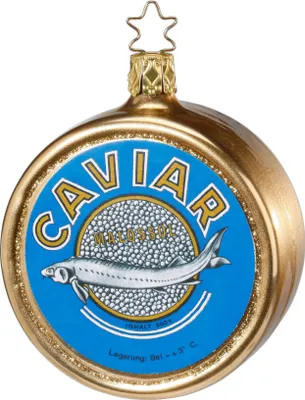 Produktbild von Christbaumschmuck Kaviar Dose Glas 8.5cm gold / blau, 1 Stück