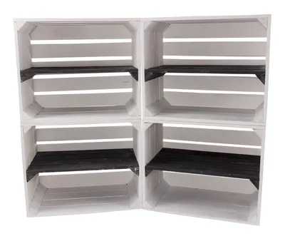 Produktbild von 8er Set neue weisse Holzkiste mit Regalboden in schwarz 50cm x 40cm x 30cm Regal Wandregal Obstkisten/Weinkisten Kiste Holzregal Apfelkiste weiß