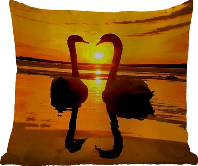 Produktbild von MuchoWow® Outdoor Kissen - Schwäne - Sonnenuntergang - Vogel - Orange - Wasser - 50x50 cm - Wetterfest - Lounge Kissen - Komfortabel - Kissen mit Bild