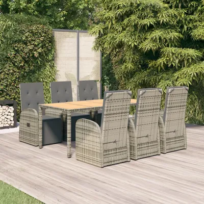 Produktbild von 7-tlg. Garten-Essgruppe mit Kissen Grau Poly Rattan , Gartenstühle Design 2024
