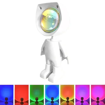 Produktbild von 7 Farben Astronaut Sonnenuntergangslampe, 360° drehbare LED Projektionslampe für Schlafzimmer, Wohnzimmer, Fotografie, Vlog, Party