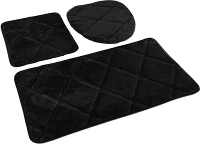 Produktbild von Badematte Badteppich Badvorleger Muna Schwarz 3 tlg. 3 Stück: Teppich 45x75+ Unterlage 45x35+ Auflage 44x38