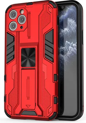 Produktbild von iPhone 11 Pro Hülle, Dual Layer PC TPU Bumper Stoßfest Ständer Schutzhülle für iPhone 11 Pro Rot