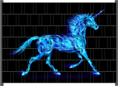 Produktbild von Wallario Zaunsichtschutz mit Motiv Design Einhorn - aus blauen Flammen für Ein- und Doppelstabmatten Zäune in der Größe 200 x 140 cm