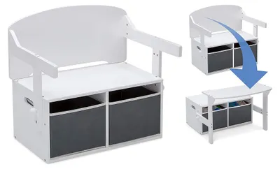 Immagine prodotto di Panca, scrivania e organizer per bambini, 3-in-1 con spazio contenitivo, bianco e grigio