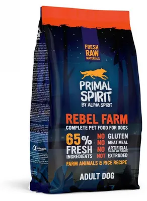 Produktbild von Primal Spirit Rebel Farm 65% - glutenfreies Trockenfutter für ausgewachsene Hunde aller Rassen 1 kg