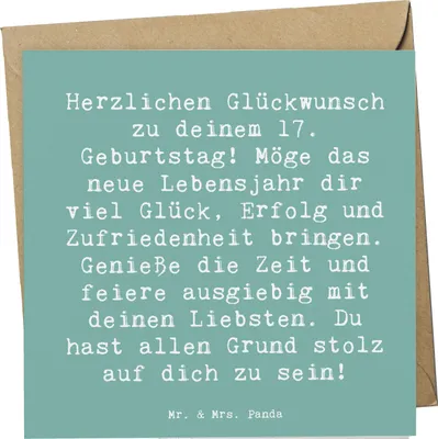 Produktbild von Mr. & Mrs. Panda Grußkarte Spruch 17. Geburtstag - Meeresbrise - Geschenk, faltkarte, Zufriedenheit, Happy Birthday, Klappkarte, doppelkarte, Erfolg, Liebsten, Ideen