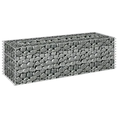 A rectangular gabion planter filled with stones, shown against a white background.
