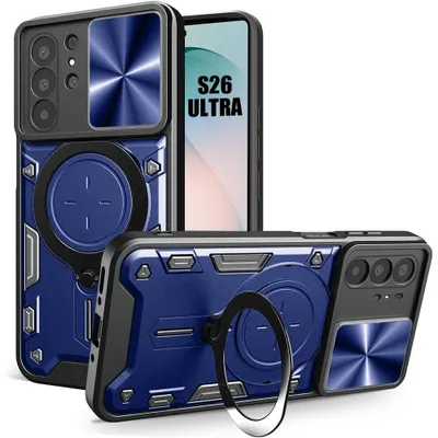 Image de Coque pour Samsung Galaxy S26 Ultra, Robuste avec Anneau Rotatif et Protection Caméra - Bleu Marine