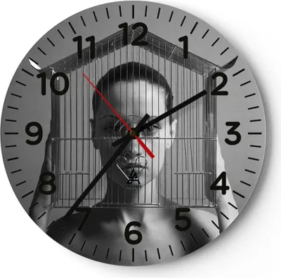 Produktbild von Wanduhr - Rund - Glasuhr - Schwarzweiß Frau Käfig - 30x30cm - Schleichendes Uhrwerk - Lautlos - zum Aufhängen bereit - Dekoration Modern - Wanddekoration aus Glas - C4AR30x30-4131