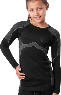 Produktbild von Black Snake® Kinder Funktionsunterwäsche Thermo Unterwäsche Langarm Unterhemd Seamless - Schwarz/Grau - 134/140