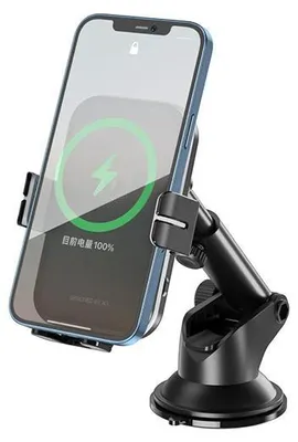 Produktbild von Autohalterung XO WX027 mit Vakuum und kabelloser 15W-Ladung, Schwarz