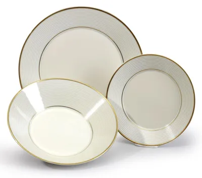 Zdjęcie produktu dla Thun 1794 Lea, zestaw talerzy, czeska porcelana, kość słoniowa, złoto, Thun, 18 szt