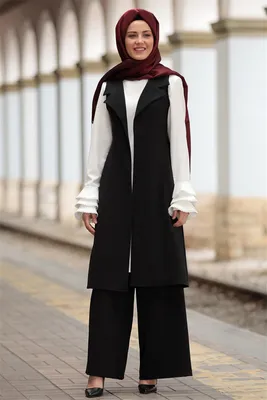 Immagine prodotto di Abito da sera due pezzi Giacca e pantaloni Hijab lungo Nero 44 Porta del tè S-981