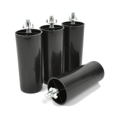 Zdjęcie produktu dla Zestaw 4 sztuk plastikowych nóżek meblowych, kolor czarny, M8 x 25 mm, wysokość 120 mm, w zestawie 4 nakrętki wbijane M8 x 11 mm, nóżki meblowe do sofy, łóżka i szafy