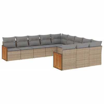 Produktbild von vidaXL 11-tlg. Garten-Sofagarnitur mit Kissen Beige Poly Rattan