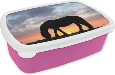 Produktbild von KitchenYeah® Lunchbox Brotzeit Brotdose 17x11 cm Pferde - Sonne - Wiese Kinder Brotzeitdose - Lunchpaket - Brotkasten  - Sandwich Box