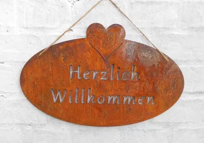 Produktbild von Eisenschild  Hängeschild Herzlich Willkommen 40 x 24 cm Echtrost Kordel