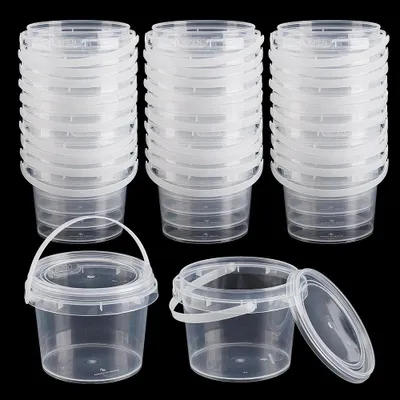 60 transparente Minieimer mit Deckel, 300 ml, stapelbar