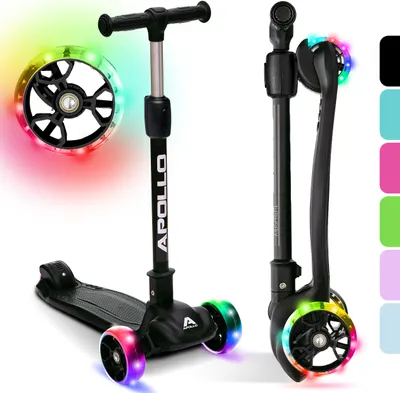 Produktbild von Apollo Kinderscooter KidsPro4 LED Roller Tretroller mit Leuchtrollen- Schwarz