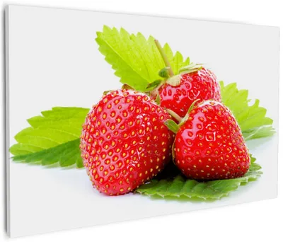 Produktbild von Wallario Premium Leinwandbild Frische rote Erdbeeren für die Küche in Größe 60 x 90 cm