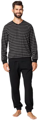 Image de Pyjama deux pièces pour homme Ladeheid, manches longues, coloré, en coton, modèle LA40-220 (noir et blanc, taille L)
