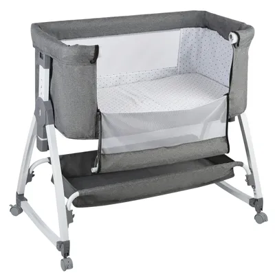 Produktbild von 4 in 1 Beistellbett Baby und Freistehendes Kinderbett,Babywiege,6-stufig Höhenverstellbares Babybett,neigbar,Kinderbett inkl. Matratze 80X40X100-116cm