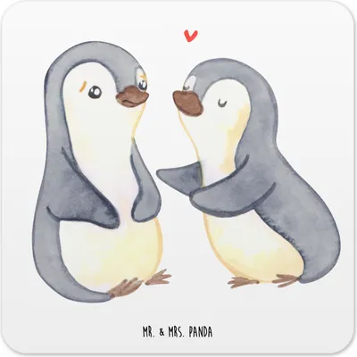Produktbild von Mr. & Mrs. Panda Untersetzer für Gläser Pinguine trösten 10er Set - Weiß - Geschenk, Freundin, Hochzeitstag, Jahrestag, Tischuntersetzer, Freund, Valentinstag, Coaster